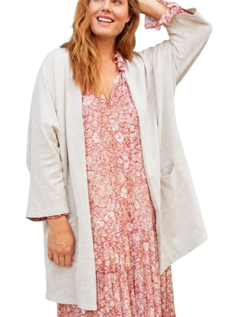DONNI Longline Cardigan Women One Size Gray Ribbed Minimalist
